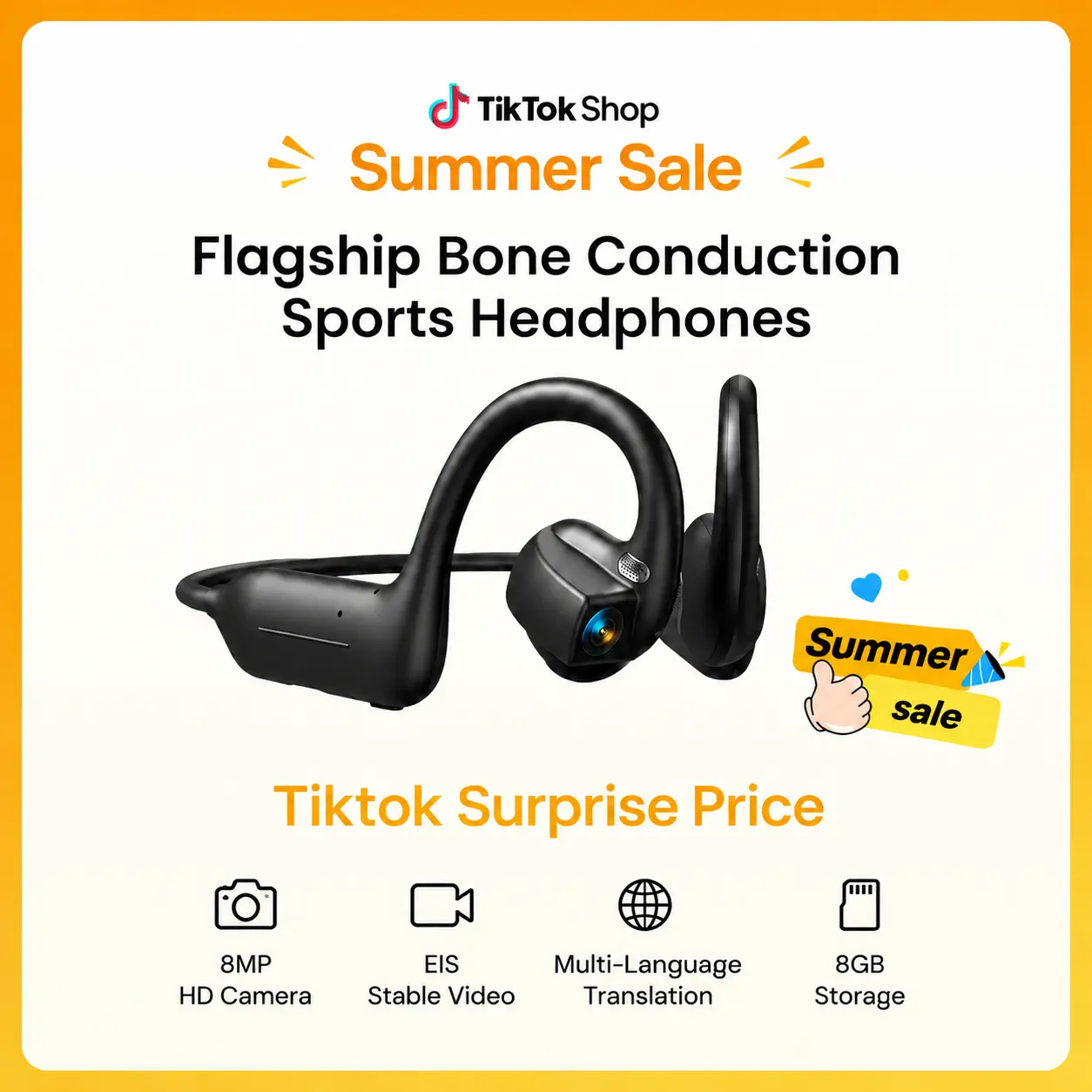 Limited-Time Summer Deal | AI-Powered E12 Open-Ear Headphones with 8MP EIS Camera, 160+ Languages Translation, Bone Conduction Bluetooth Headset for Outdoor, Sports & Travel