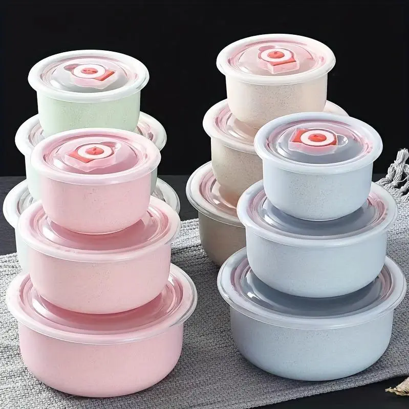 6pcs Wheat Straw Bowl Set - Microwave Safe, Preservable, Lunch And Bento Use, Suitable for Outdoor, Home Kitchen, Etc