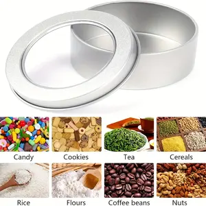 12 Pack 2 Ounce Metal Tin Cans - Round Empty Containers with Clear Top for storage small items