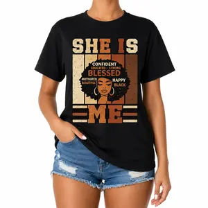 Women's Cotton Round Neck Shortsleeve T-Shirt - Vintage Empowering Black Girl Magic Melanin Custom-Printed Pattern Top, Retro 90s Oversized Casual Multi-Sized Gift for Spring Glow-Up, Summer Vibes, Pattern Women's T-Shirts