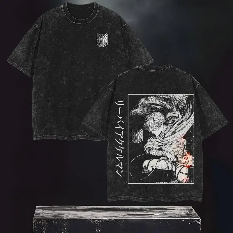 Valentine shirts Levi Ackerman Anime Tshirt – Retro Vintage Washed Heavyweight Cotton Tee, Attack on Titan Merch, Anime Lover Gift, Casual Streetwear, Manga Fans Clothing, Crewneck Style, Soft Tops , Anime Gift For Boys