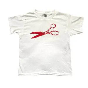 Vintage Scissors Graphic Baby Tee, Handmade Screen Print Graphic Tee, 90s Y2K Retro Style