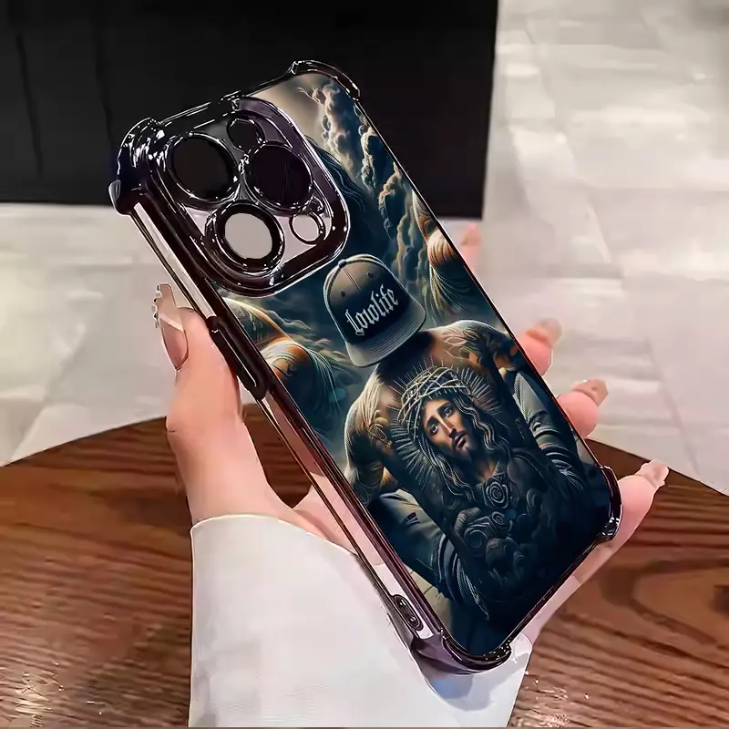 Jesus Pattern Super Cool Design Suitable For Aesthetic Electroplated TPU Casing For iphone 16 15 14 13 12 11 X XS PRO PLUS MAX Four Corners Anti-Fall Transparent Casual Soft Silicone Phone Cases L1454