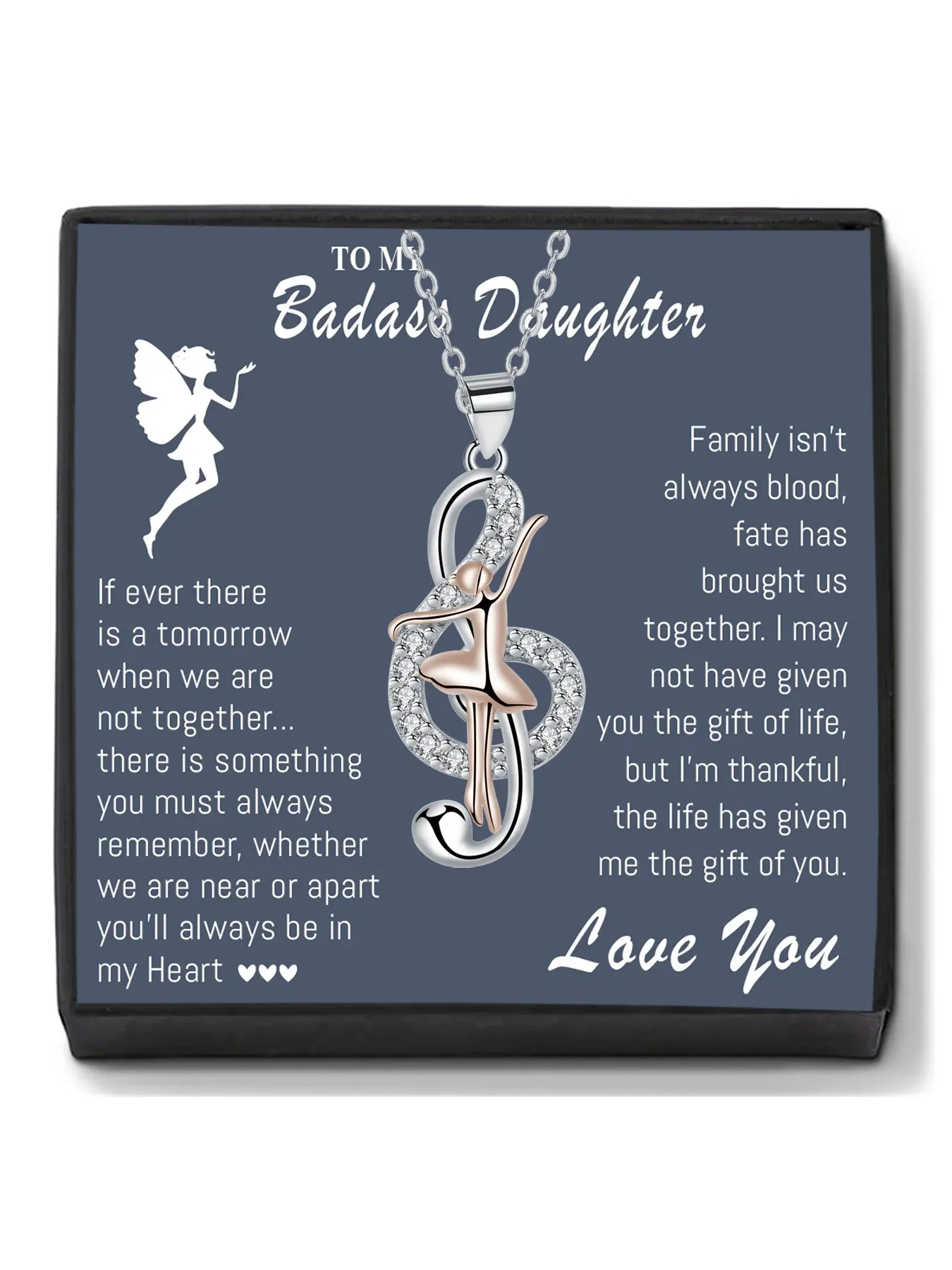 Music Note Ballet Necklace with Daughter Message Card, Musical Ballerina Pendant Dance Jewelry Gift for Daughter Birthday Christmas