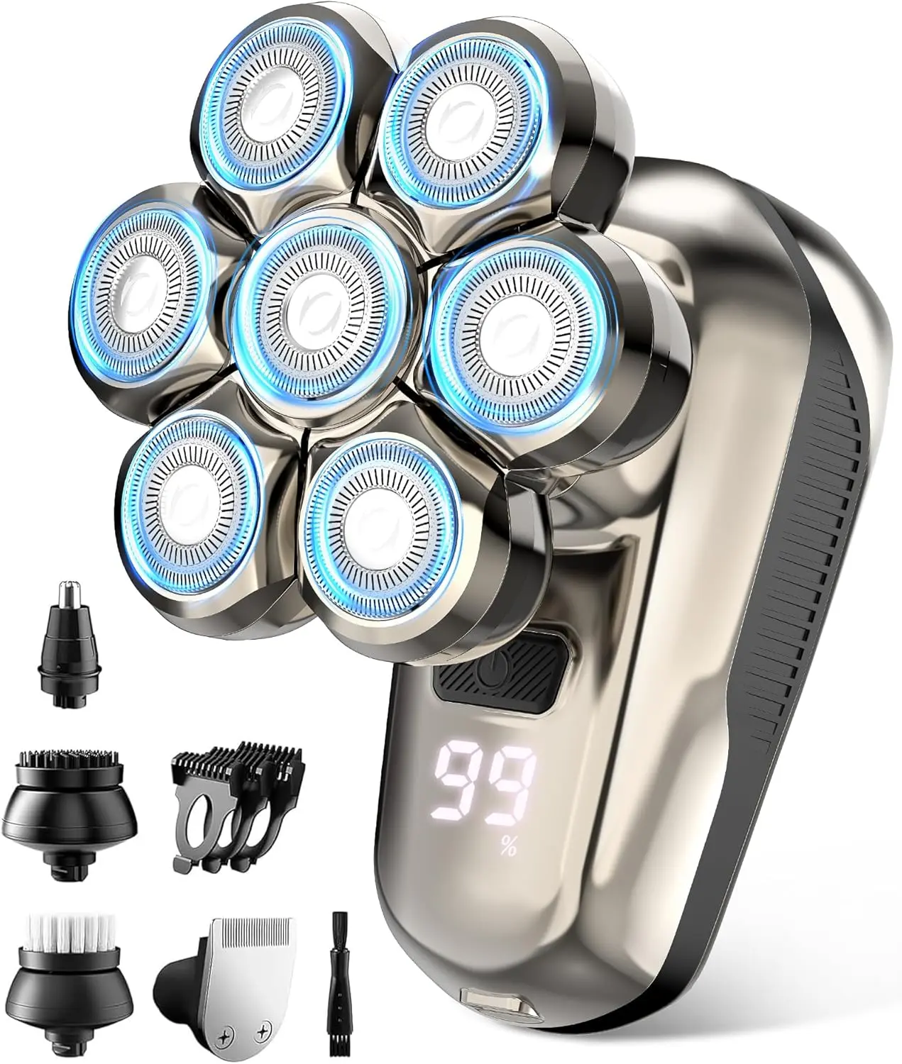 Head Shaver for Bald Men,5-in-1 Electric Razor with 7D Floating & 2-Speed Modes,IPX7 Waterproof,LED Smart Display and & Type-C Fast Charging,Professional Grooming Kit for Men Head,Face Beard