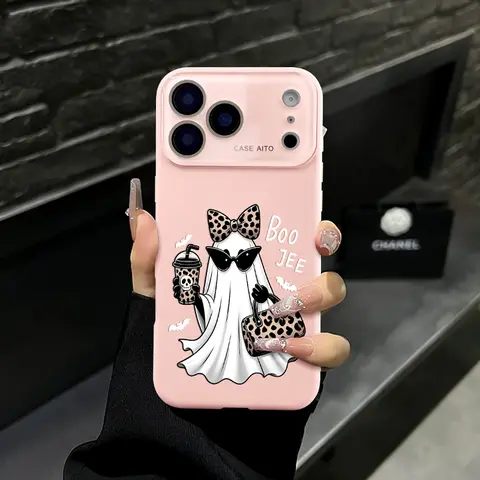 Aesthetic Leopard Print Bow Ghost Halloween Smartphone Case - Shockproof, Durable Cover for iPhone 2,13,14 Plus,15,16 Pro Max,17 Air Mobile Phone Accessories