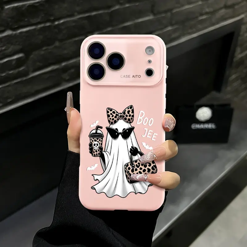 Aesthetic Leopard Print Bow Ghost Halloween Smartphone Case - Shockproof, Durable Cover for iPhone 2,13,14 Plus,15,16 Pro Max,17 Air Mobile Phone Accessories