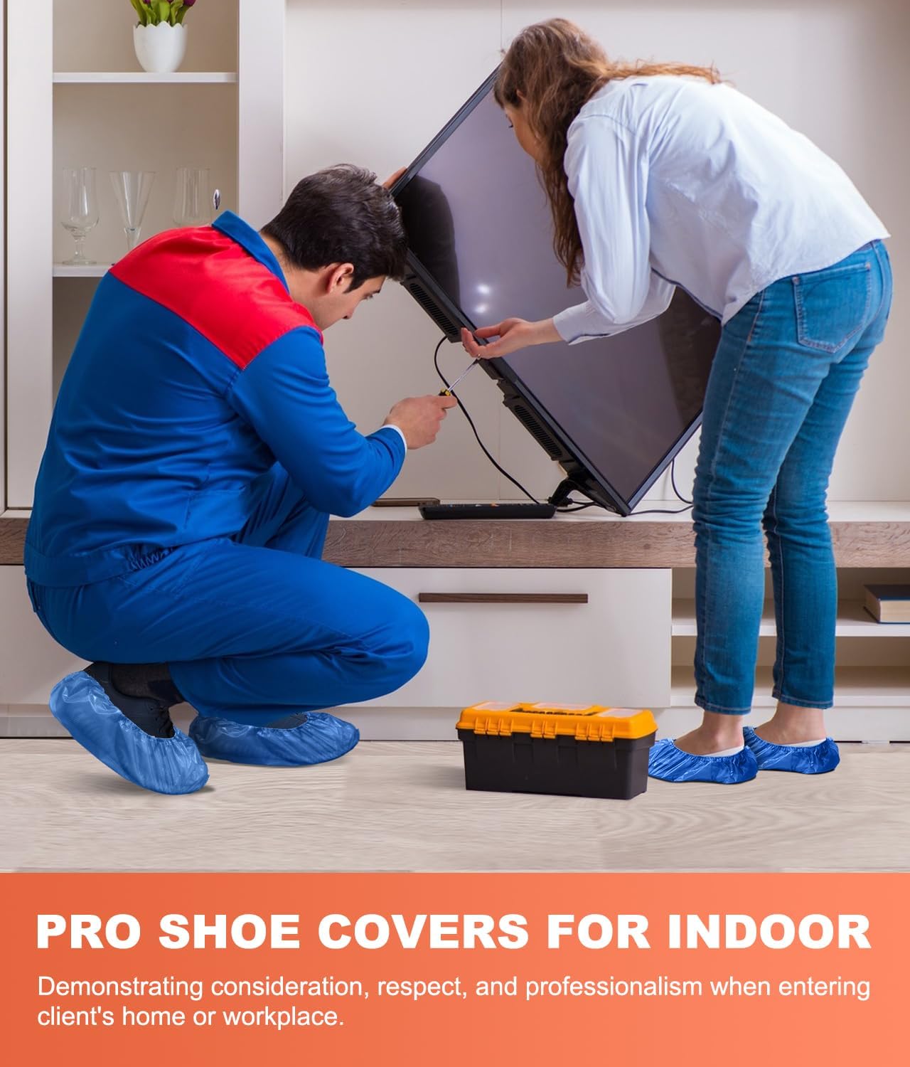 70 Pack Disposable Shoe Covers Non Slip Waterproof, CPE Booties with Compact Tear Off Roll, Indoor Shoe Covers for House Cleaning, Open House, Construction, One Size