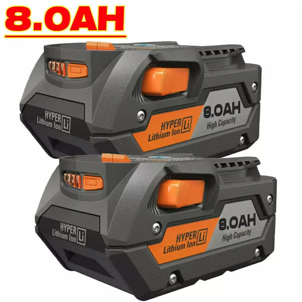 2025 New 2-Pack High Capacity Circulatory Function Lithium-Ion Batteries, 1x 8.0Ah Each, 18V Safety Circuit for Ridgid R840087 R840085 Power Tools