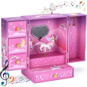 Unicorn Musical Jewelry Box with 4 Drawers - Princess Jewelry Boxes for Little Girls - Storage for Rings, Necklaces, Earrings - Accessories Organizer for Teens