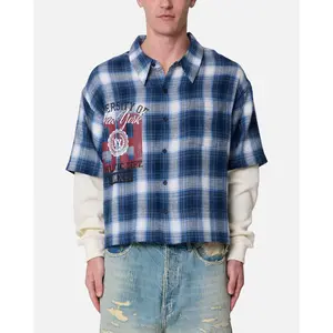 MNML Layered Thermal Button Up Long Sleeve Shirt Blue