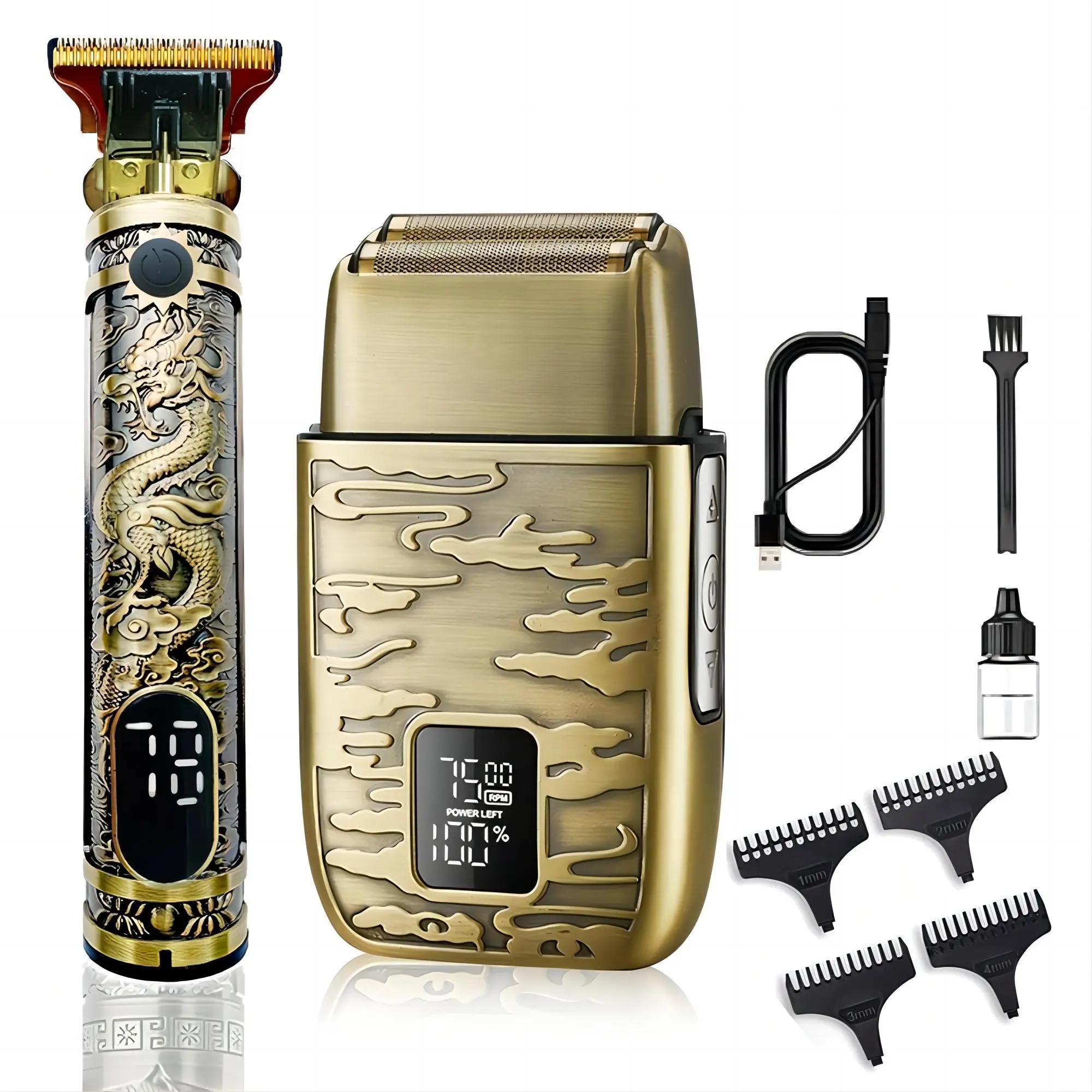 Electric Rechargeable Hair Trimmer Kit, 1 Set Electric Hair Clipper with Limited Comb & Charging Cable & Cleaning Brush, Professional Hair Trimmer for Men