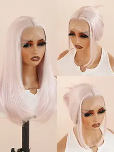 Ice Plum Lace Front Wig Straight Hair, 20 Inch Synthetic Medium Length Light Transparent, Natural Look for Women Halloween Cosplay