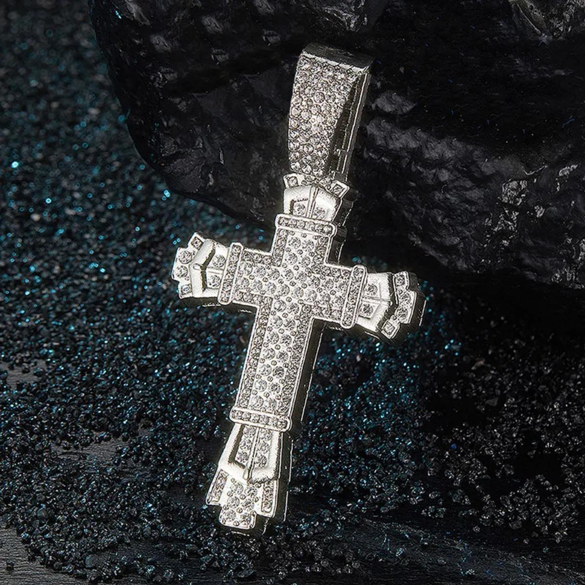 Cross Pendant Necklace Hip Hop Iced Out Cuban Link Chain Full Rhinestone Alloy Jewelry for Men Women