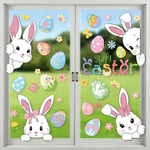 Easter Bunny and Egg Static Cling Window Stickers, 6 Pcs, Perfect for Bedroom Windows and Walls, Easter Window Decoration Gift