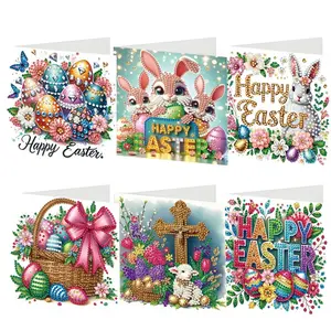 Easter Diamond Painting Card Kit, DIY Special Shape Partial Diamond Painting Card Tool Set, 6 Piece Easter Gift Set