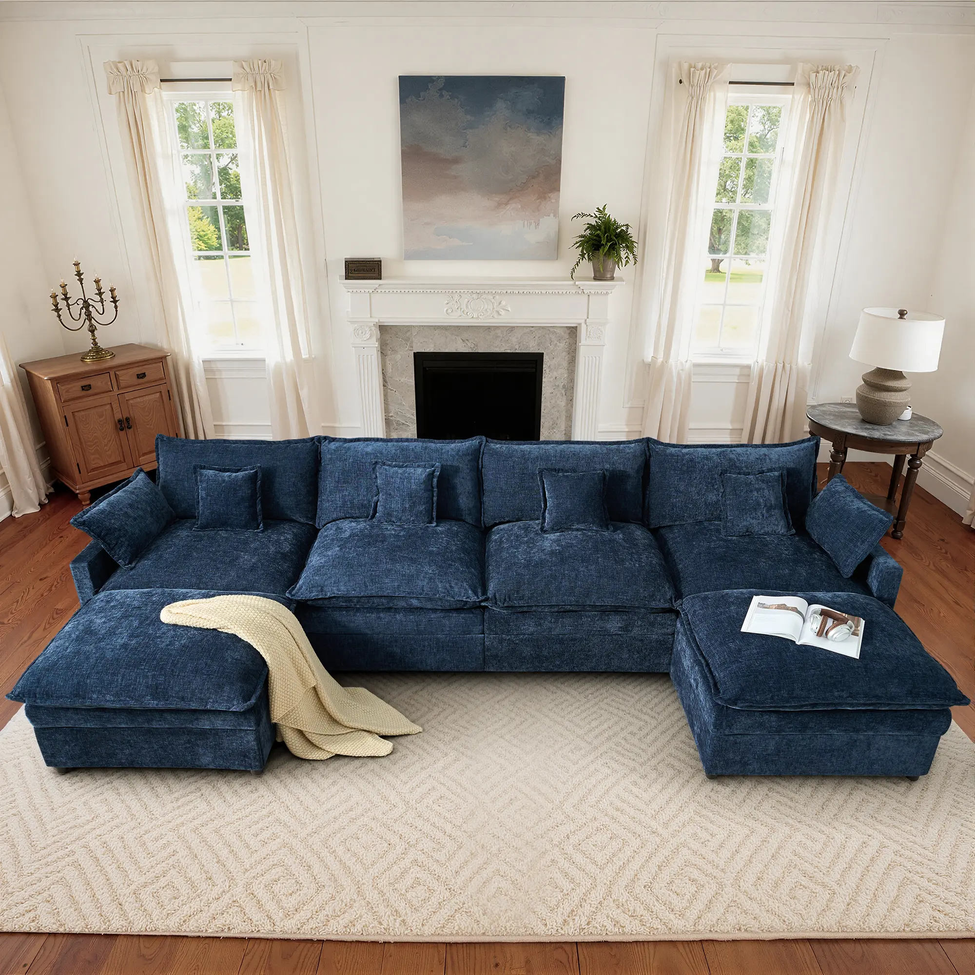 XIZZI 134" U-Shaped Modular Sectional Sofa - Comfy Cloud 4-Seater Linen Couch with 2 Movable Ottomans, Deep Seat, Stylish Design for Living Room, Indoor Modern Furniture deskmakeover