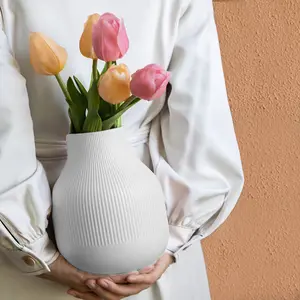 Large Capacity Striped Glass Vase, Modern Minimalist Tulip Neck Flower Pot, Anti-Leak Creative Mother's Day Gift, Living Room Decor, Decorative Vase