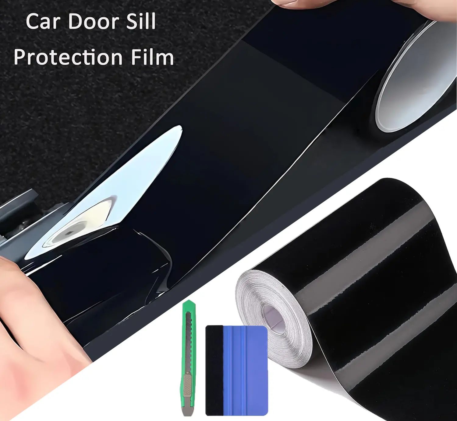 Gloss Black Car Detailing Wrap Tape (4 in x 33 ft), Durable Self-Adhesive Automotive Protective Sticker with Tool, Anti-Scratch Edge Guard for Door Sill Window Trim, Car Body Decoration Accessory, 4 Inches X 30 Feet