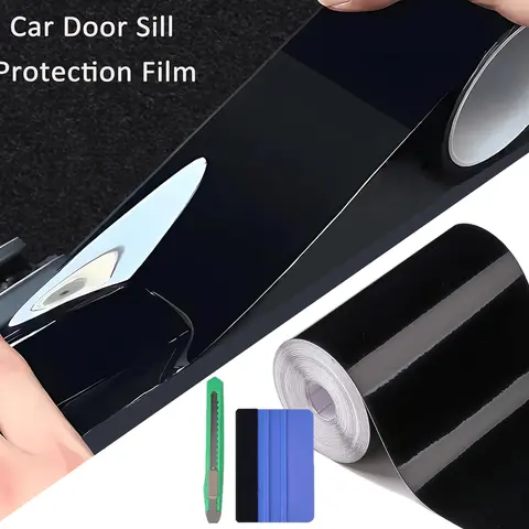Gloss Black PVC Car Detailing Wrap Tape Roll (4 in x 33 ft) - Durable Self-Adhesive, Easy Peel-Off, Abrasion Resistant Automotive Protective Sticker with Tool, Anti-Scratch Edge Guard for Door Sill, Window Trim & Body Decoration, Cars Accessories
