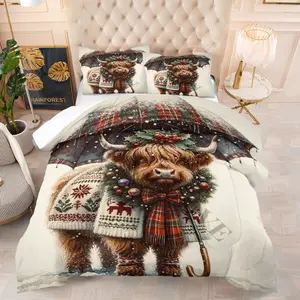 Christmas animal pattern quilt, including 1 quilt and 1 or 2 core-free pillowcases, suitable for home or dormitory decoration, very suitable Christmas gift