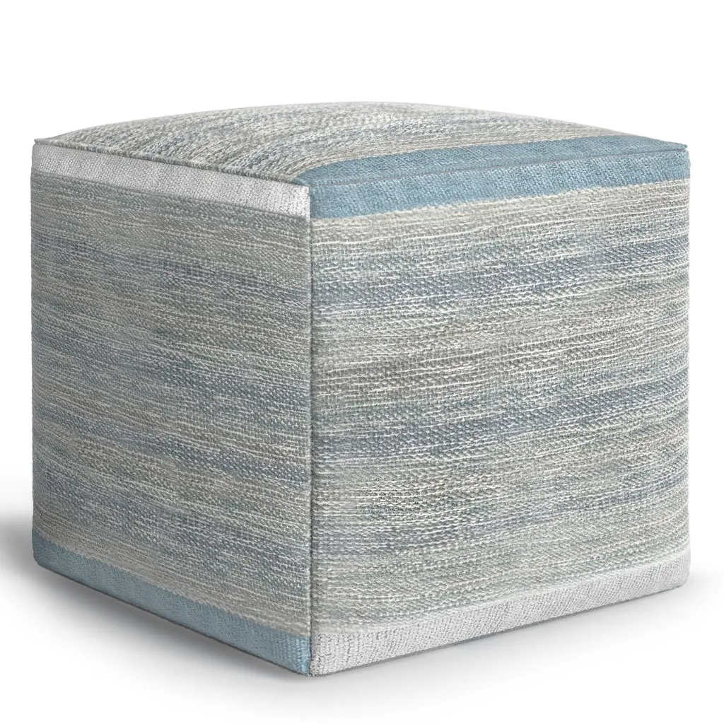 HomeRoots 638510 16 x 16 x 16 in. Blue Cotton Cube Pouf Ottoman, Foot Rest Stools, Seater