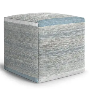 HomeRoots 638510 16 x 16 x 16 in. Blue Cotton Cube Pouf Ottoman
