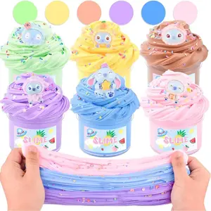 6 Pack Slime Kit for Kids, Scented Butter Slime Party Favors with Pink, Blue, Yellow Charms, Birthday Gifts for Girl Boys, Stretchy and Non-Sticky, Super Soft DIY Stress Relief Toy