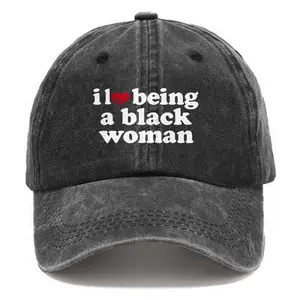 I Love Being A Black Woman Embroidered Baseball Cap, Vintage Washed Denim Comfort Hat, Black Pride Fashion Outfit, Adjustable Casual Cap, Ideal Juneteenth & Black History Month Gift for Her