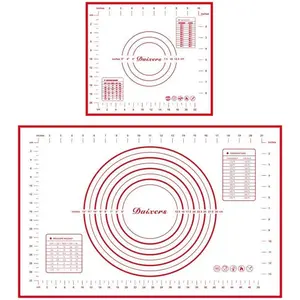 Silicone Baking Mats Set of 2,Large 23.62" x 15.74" Small 11.41" x 10.23",Non Stick Non Skid Pastry-Mat with Measurements (Red)