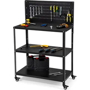 50.4 X 33.4 Inch Workbench,Heavy Duty 200LBS Steel Work Bench with Pegboard and Lockable Wheels, Rolling Tool Storage Work Table for Garage Workshop Warehouse (50.4" X 33.4")
