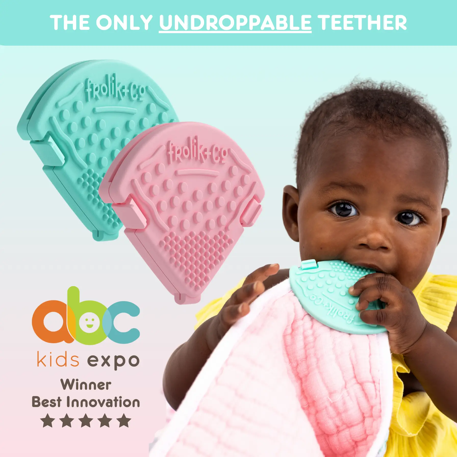 Frolik+Co Toothi Baby Teethers - 2 Pack BPA Free Infant Teething Relief for 0+ Months - Dishwasher, Freezer, Sterilizer Safe - Perfect Baby Gift