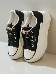 Women's Fashionable Letter Label Design Lace Up Chunky Sneakers, Casual Comfortable Sports Shoes, Trendy All-match Sneakers for Daily Wear