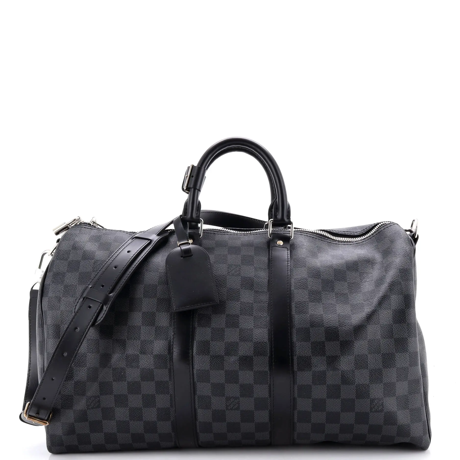 Pre-owned Louis Vuitton Canvas Coated, Leather Travel Bags Keepall Bandouliere Bag Damier Graphite 45 by Rebag