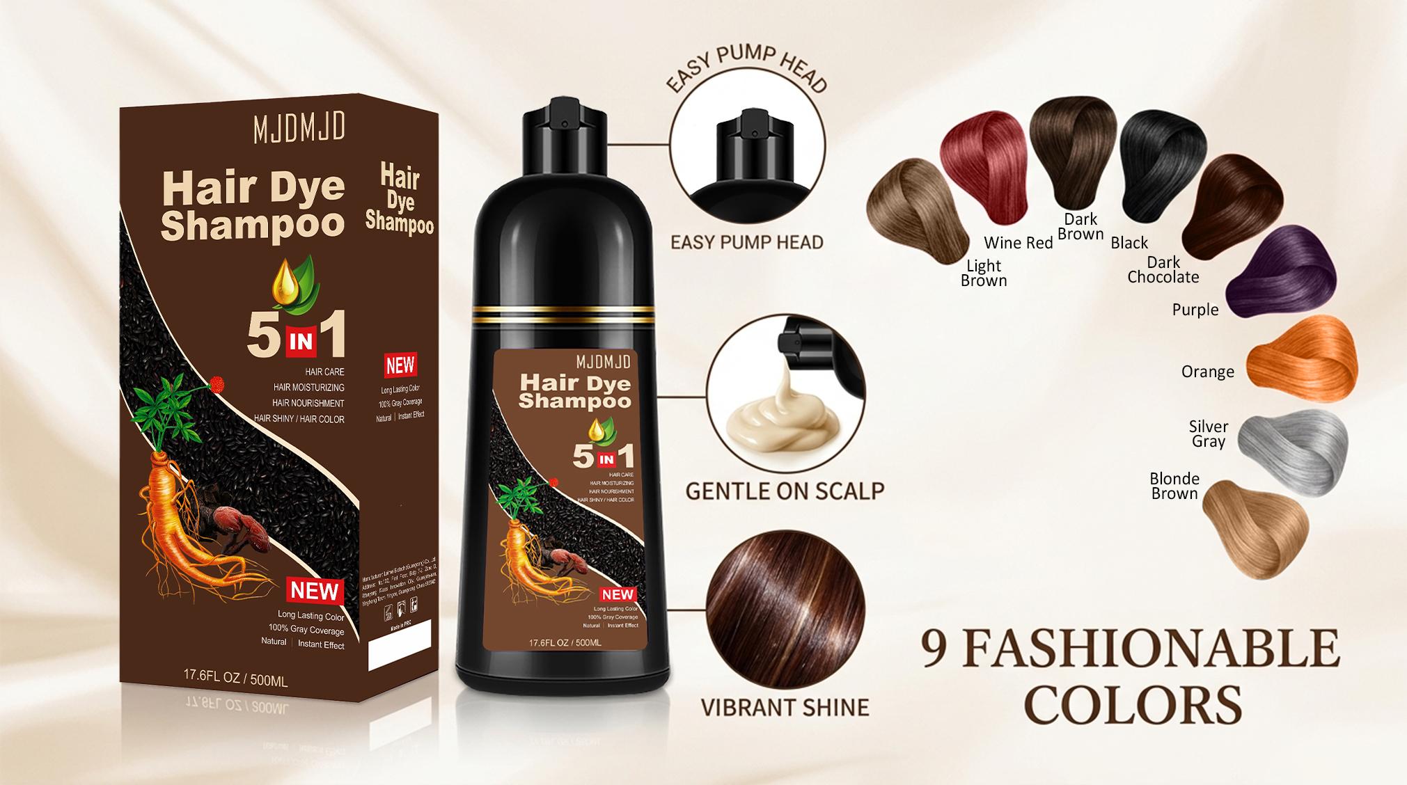Instant Hair Dye Shampoo 3-in-1 for Gray Coverage, Natural Dark Chocolate Hair Color Shampoo for Women & Men, Colors in Minutes, Gentle Conditioning & Easy At-Home Use, 500ml