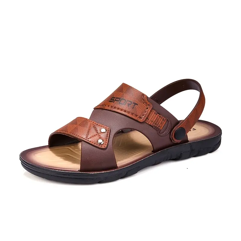 Men's Outdoor Sandals with Letter Print Rubber Upper, Casual Toe Thong Style with Convertible Back Strap and PVC Sole for Summer Beach Wear