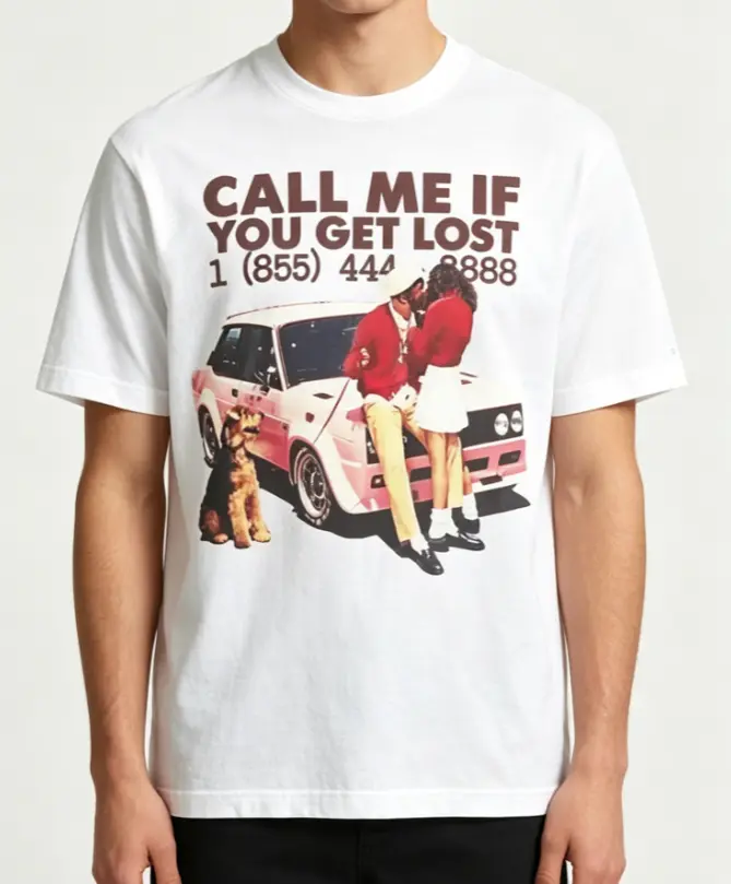 Men's Unisex Casual Round Neck Graphic T-Shirt - Call Me If You Get Lost Album Cover Print, Short-Sleeve Hip Hop Streetwear, Sports Top, Casual Fashion Tee, Regular Fit, Denim, Fade-Resistant
