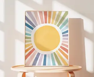 Sun Playroom Poster, Watercolor Nursery Sun Print, Rainbow Sun Wall Art, Girls Room Decor, Playroom Decor, Boho Sun Print