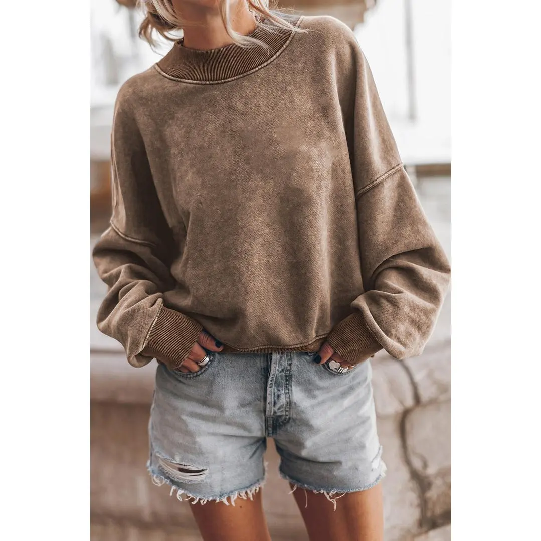 Brown Drop Shoulder Crew Neck Pullover Sweatshirt