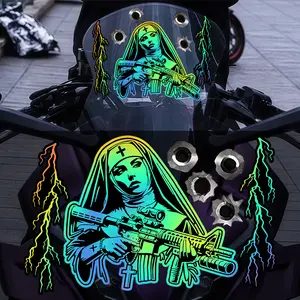 7PCS/1SET  Battle Nun Colorful Laser Car Stickers Waterproof, Sun-protected and Color-resistant. Suitable for Car Bodies, Motorcycle Front Windshield Side Panels, Creative Graffiti Style, DIY Self-adhesive Scratch Blocking Decorative Stickers Car Decals