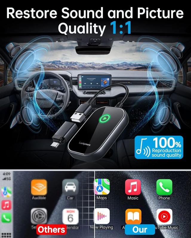 Carplay Adapter, Converts Wired to Wireless Carplay Dongle for Wireless Control Plug & Play Carplay Fit for Cars from 2015 & for Apple iPhone iOS 10+