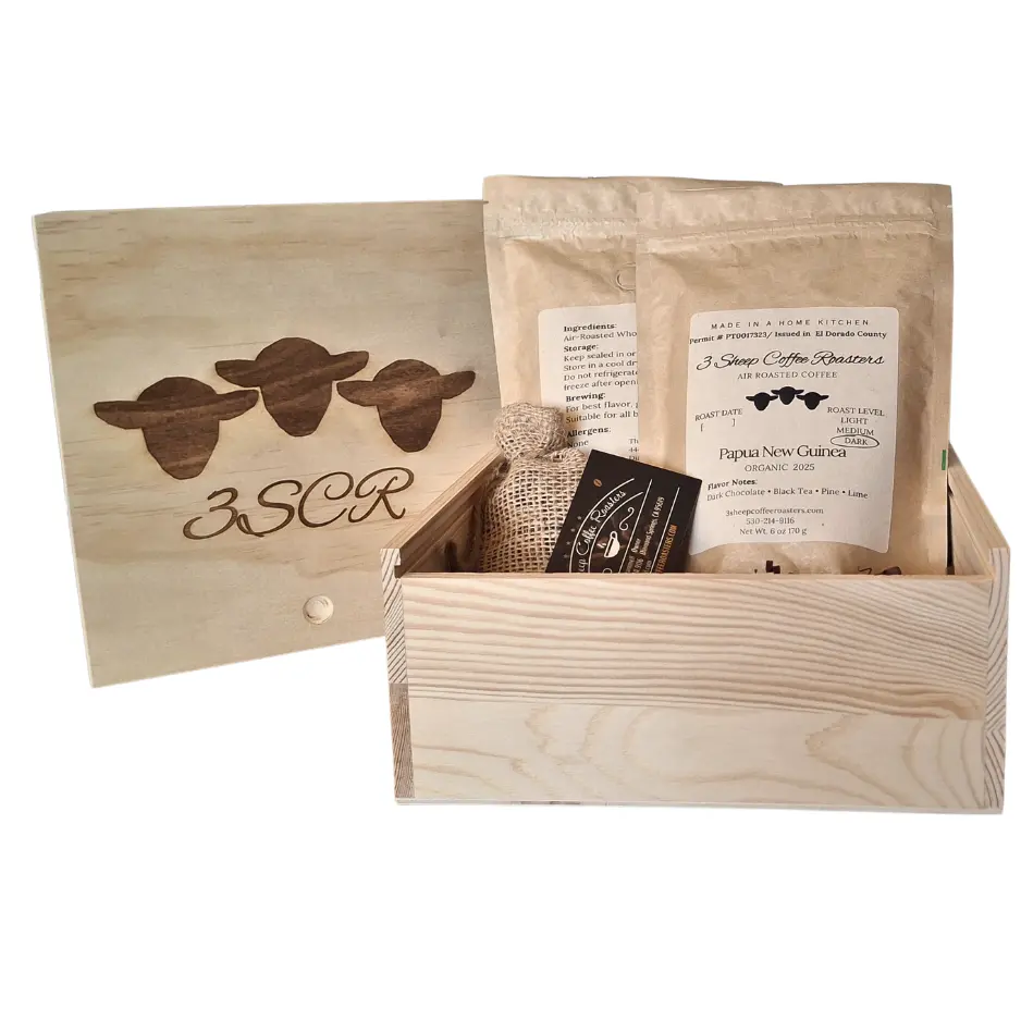 Two Specialty Air-Roasted Coffees with Signature 8x8 Wooden Gift Box