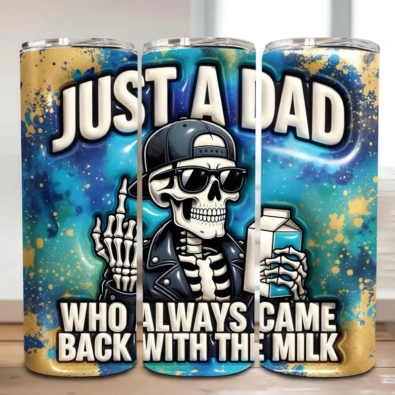 Just a Dad Ever 3D 20 oz Tumbler - BPA Free, stainless steel, Leak proof, durable, with clear lid