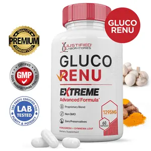 2 x Stronger Gluco Renu Extreme 1295MG Advanced  Glycogen Support Gluco Optimizer Glurenu Supplement Formulated With Turmeric Berberine Resveratrol Garlic Bitter Melon Milk Thistle 60 Capsules