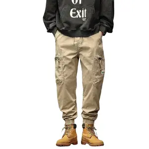 Men's solid color casual fashion with big pockets zipper design and adjustable elastic drawstring design suitable for outdoor travel sports cuffed work pants Cargo Comfy Fabric Grey Menswear Hem Sporty pantalones para hombre cargopantsmen men's work pants