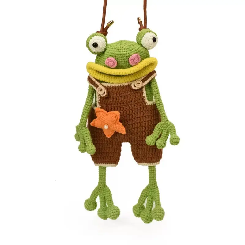 Women's 2025 Handmade Yarn Crochet Big Mouth Frog Face Crossbody Bag with Shoulder Strap - Casual Versatile Phone Bag for Everyday Use