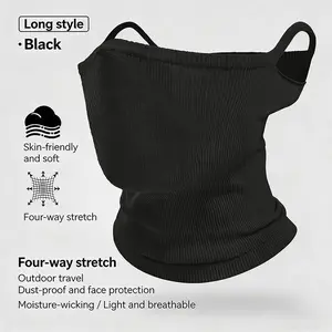 Breathable Windproof Face Mask 2-Count Half Face Mask with Ear-Hook Design for Running Hiking Cycling Travel Long Style Black Four-way Stretch