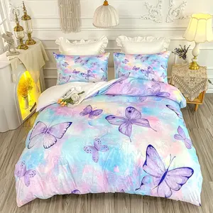 Comfortable butterfly-patterned duvet and pillowcase set, zip closure, machine washable, beautiful print, comfortable all year round, 100% polyester, adorable bedding set suitable for children and adults.