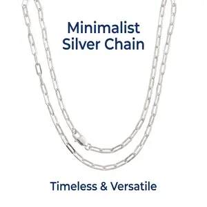 Unisex 3.5mm Silver-Plated Diamond-Cut Paperclip Chain Necklace, 19.68in & 23.62in Lengths