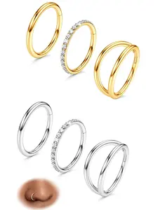 3pcs Nose Rings Hoops - 316L Surgical Steel Double Hoop Nose Rings 16G/18G/20G Hinged CZ Conch Piercing Jewelry Body Piercing Jewelry Septum Clicker Lip Rings Cartilage Earring Helix Rook Tragus Daith 8mm